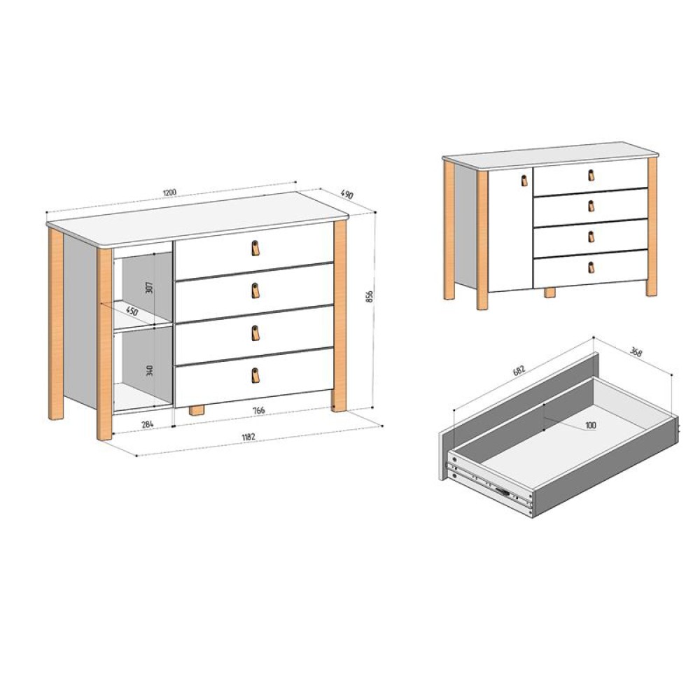 Veres Monaco 1200 - komoda dziecięca 120cm • White Natural