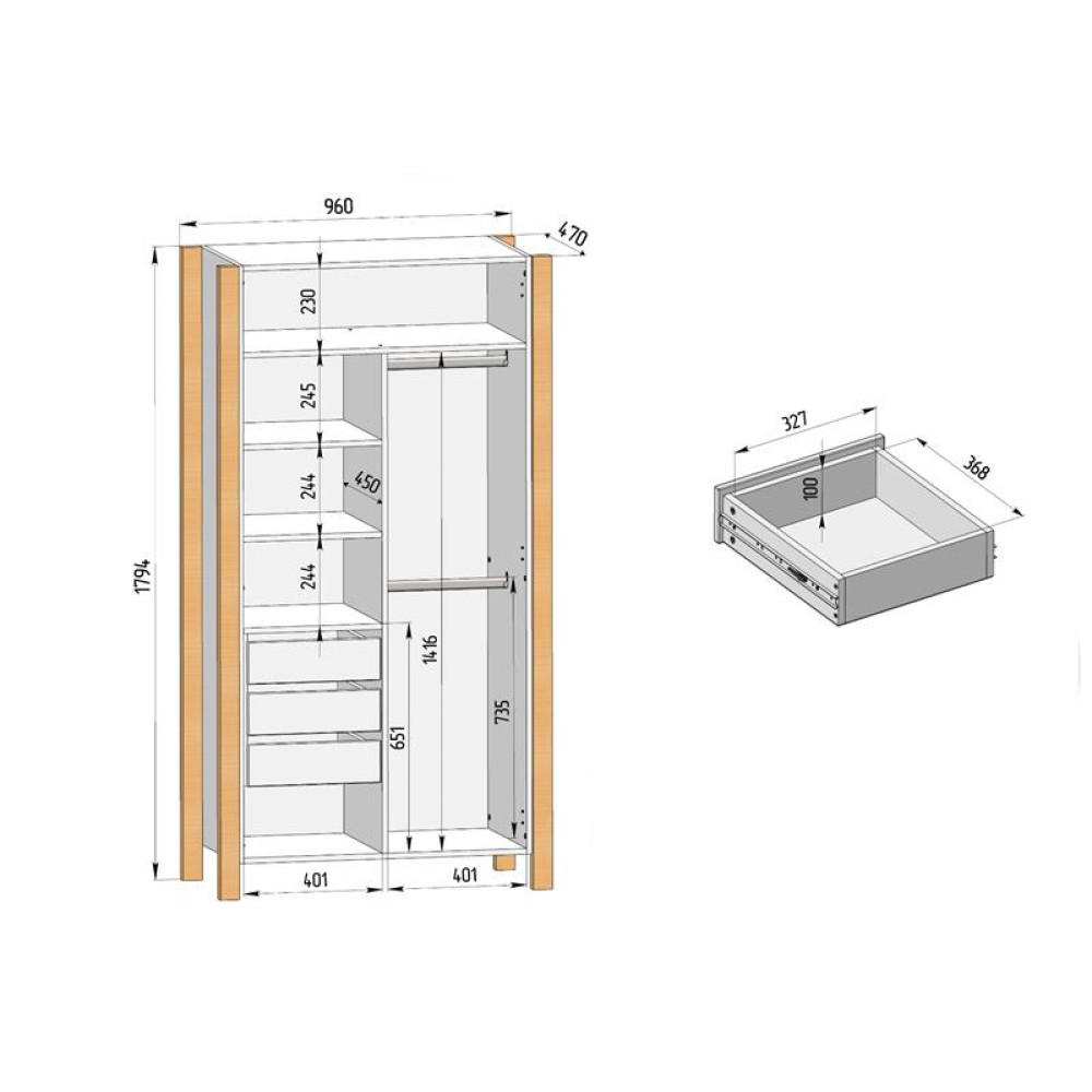 Veres Monaco 960 - szafa dziecięca, dwudrzwiowa 96х47х180cm • Anthracite Natural
