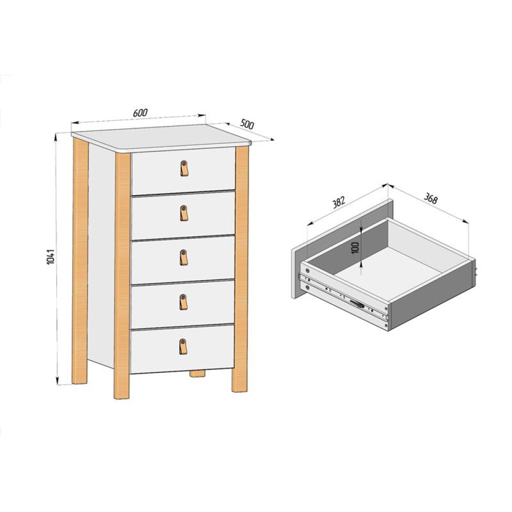 Veres Monaco 600 - дитячий комод, високий (60 см) • White Graphite