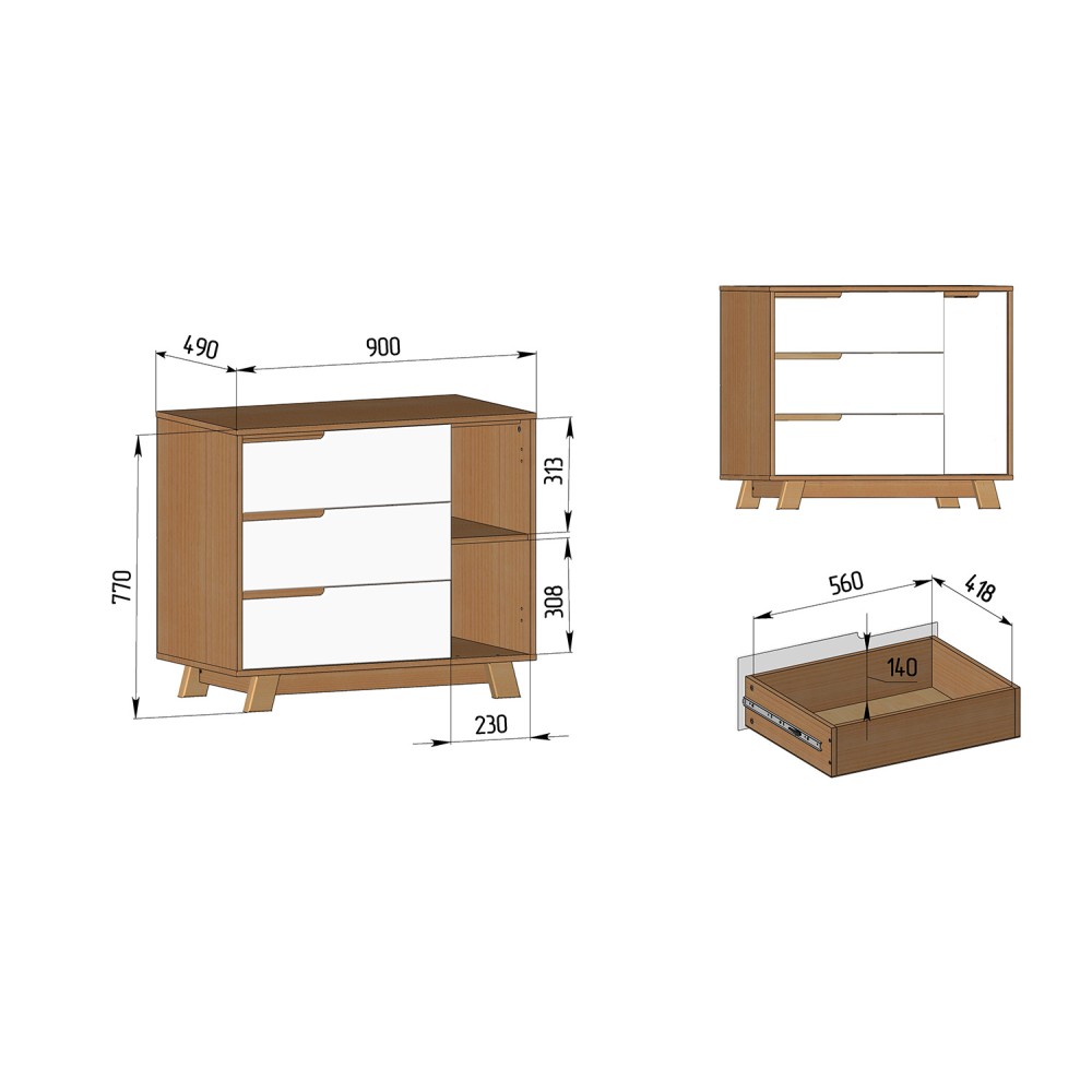 Veres Manhattan 900 - дитячий комод (90 см) • White Natural
