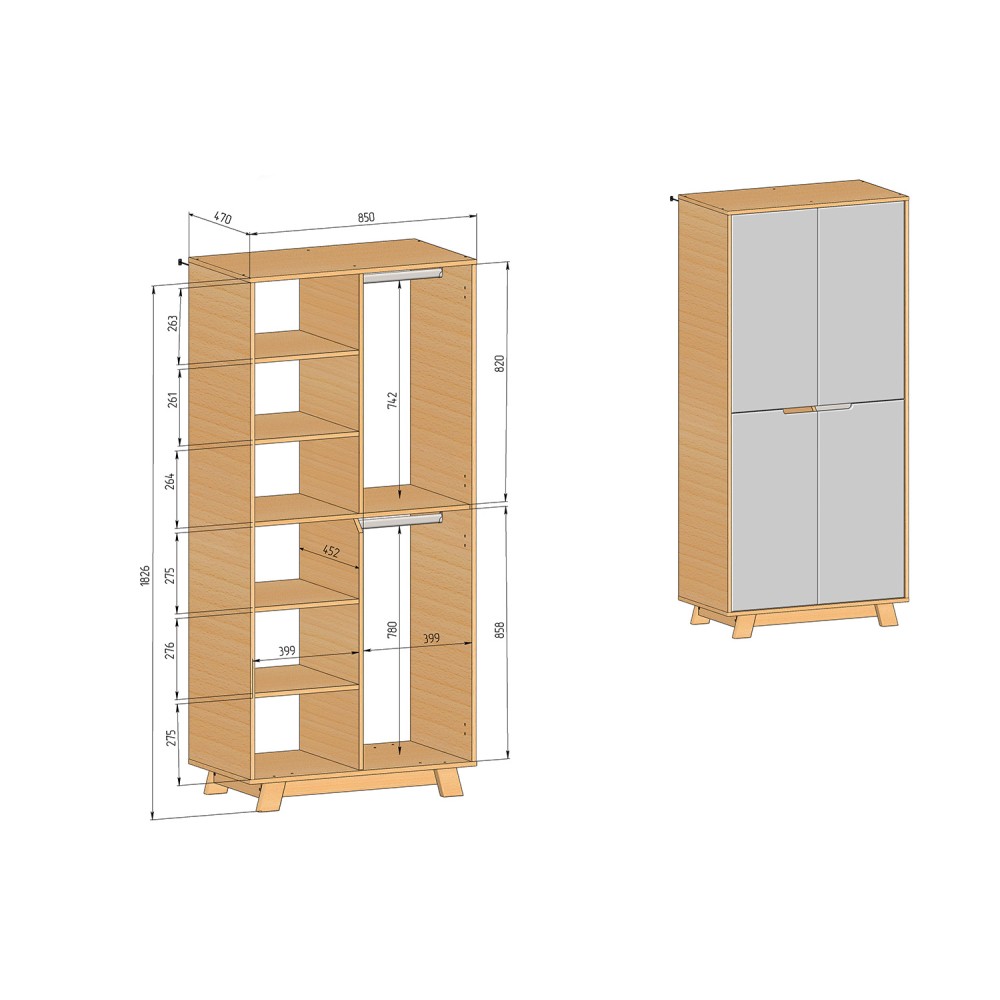 Veres Manhattan 850 - дитяча шафа (85x47x182.5 см) • White Natural Veres Manhattan 850 - дитяча шафа (85x47x182.5 см) • White Natural