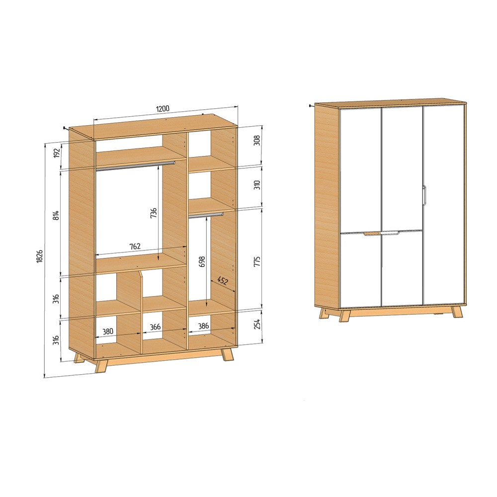 Veres Manhattan 1200 - дитяча шафа (120x47x182.5 см) • White Natural Veres Manhattan 1200 - дитяча шафа (120x47x182.5 см) • White Natural