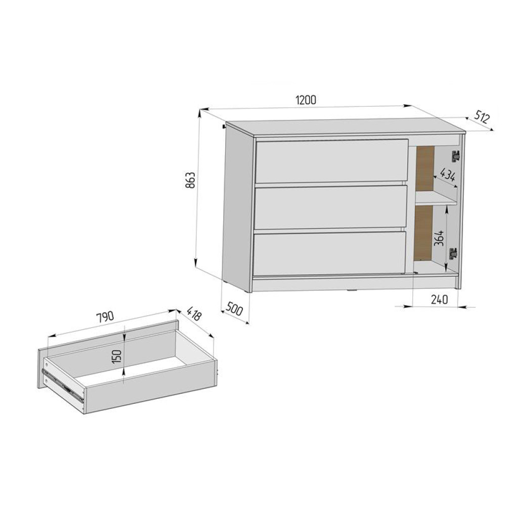 Veres Bern 1200 - komoda dziecięca (120cm) • White Graphite