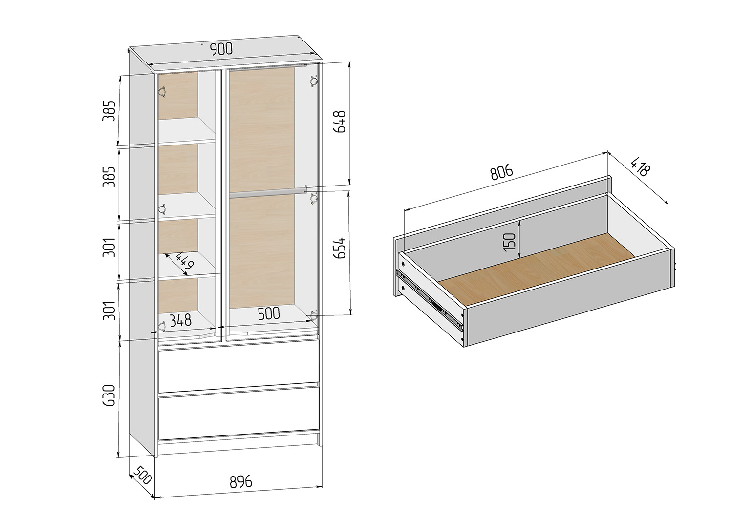 дитяча шафа з шухлядами Veres Bern 900