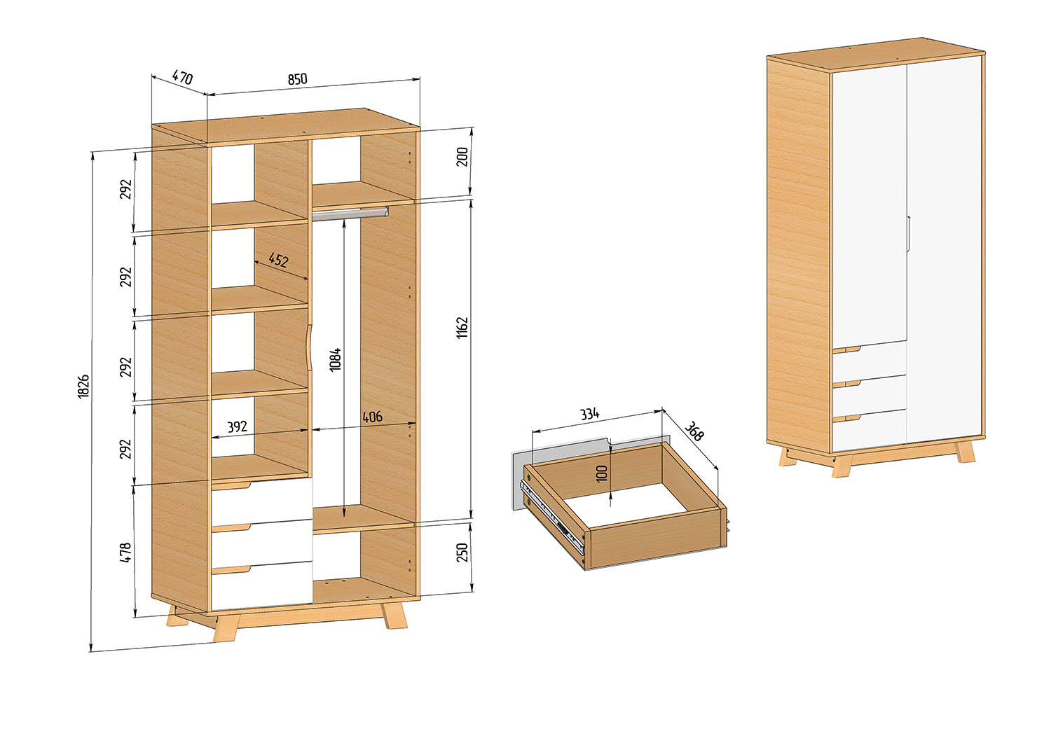 дводверна дитяча шафа Veres Manhattan 850 вага та розміри