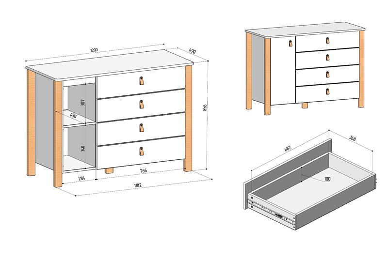 waga wymiary komoda dziecięca Veres Monaco 1200