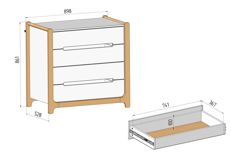 вага та розміри Veres Nice 900 дитячий комод з шухлядами